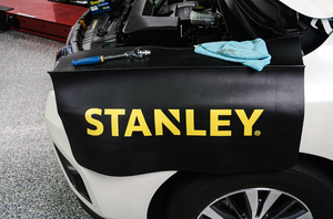 Sand Ridge Fender Cover printed with the Stanley logo