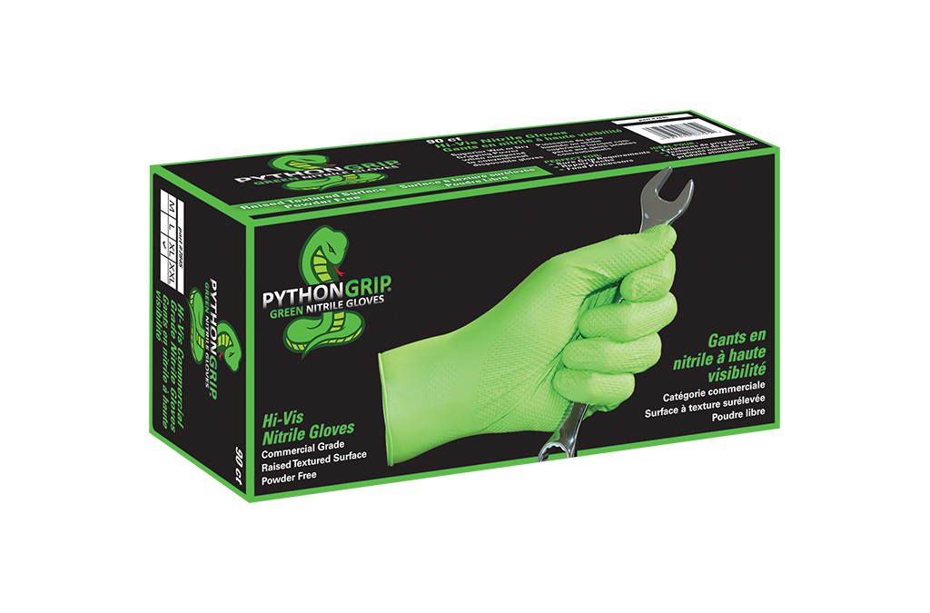 Python Grip green nitrile gloves box