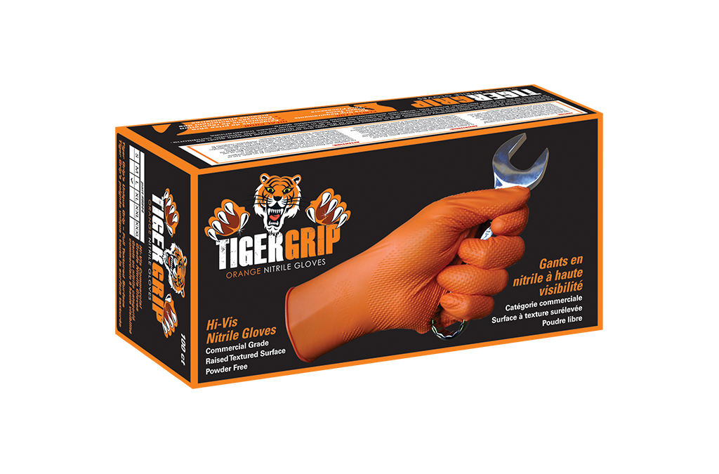 Tiger Grip orange nitrile gloves box