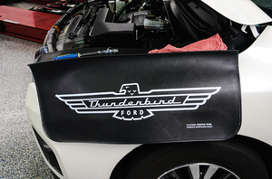 Heavyweight fender cover with the Thunderbird Ford logo printed on it