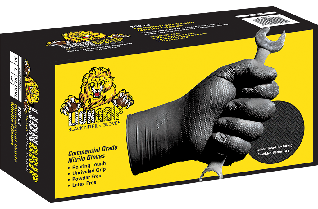 Lion Grip black nitrile gloves box