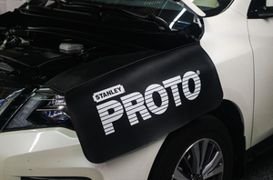 Pocketed fender cover with the Stanley Proto logo printed on it.