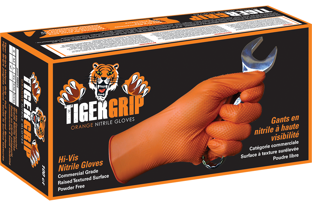 Tiger Grip orange nitrile gloves